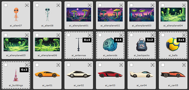 Screenshot of AI assets folder images