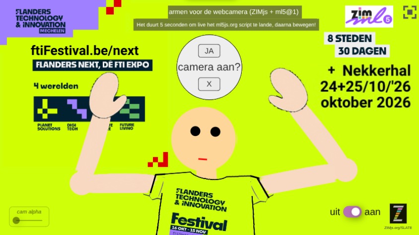 Zapp: stickman armen+hand(want): beweeg voor de webcam NL - ftifestival-T-shirt | ZIM JavaScript Canvas Framework - Code Creativity