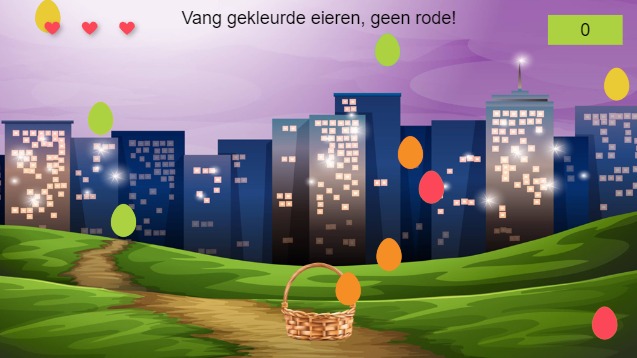 Zapp: Paas-eieren vallen uit de lucht (in kleur) + score (no camMotion) | ZIM JavaScript Canvas Framework - Code Creativity