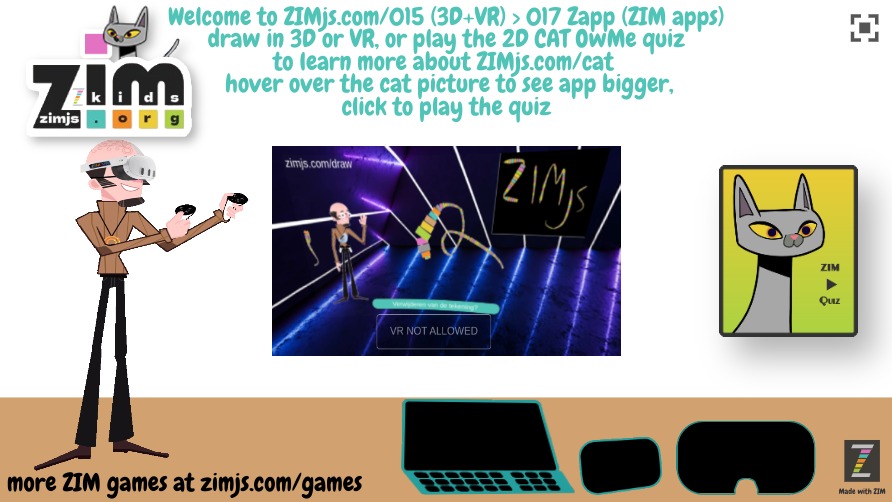 Zapp: ZIM CAT QUIZ POSTER MUSEUM: hover over the poster, to see it bigger | ZIM JavaScript Canvas Framework - Code Creativity
