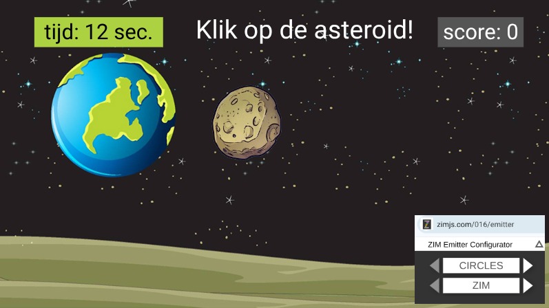 Zapp: ZIM/kids/explosion level2: with Sprite(ai_asteroids.png)+Emitter() (GAME) | ZIM JavaScript Canvas Framework - Code Creativity