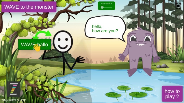 Zapp: WAVE TO THE MONSTER (with webcam camMOTION cursor) | ZIM JavaScript Canvas Framework - Code Creativity