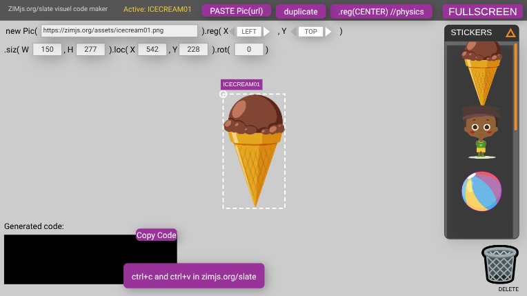 Zapp: .gesture() 020 turn with laptopPad: multi new Pic().reg(steppers) show code | ZIM JavaScript Canvas Framework - Code Creativity