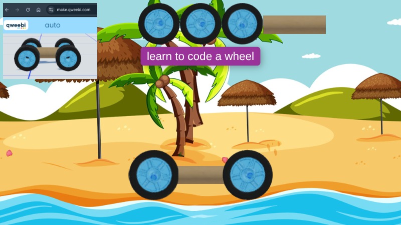 Zapp: sidescroller car/auto 2 wheels sprite on beach (idea monkey from cheatsheet) | ZIM JavaScript Canvas Framework - Code Creativity
