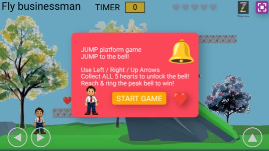 Zapp: ClimbUp bus.man walk+jump catch hearts + GAME (backinginterland) ENG | ZIM JavaScript Canvas Framework - Code Creativity