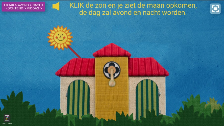 Zapp: TikTak huisje met zon en maan die tevoorschijn komt (titel wisselt, no stars) | ZIM JavaScript Canvas Framework - Code Creativity