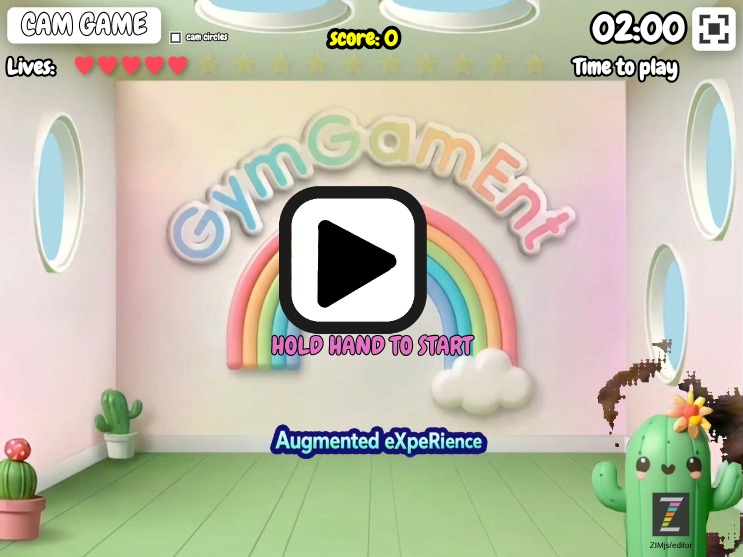Zapp: GymGamEnt: camGame: Sprite(hand)+explo, Pic(star)+health EN wrist blur | ZIM JavaScript Canvas Framework - Code Creativity