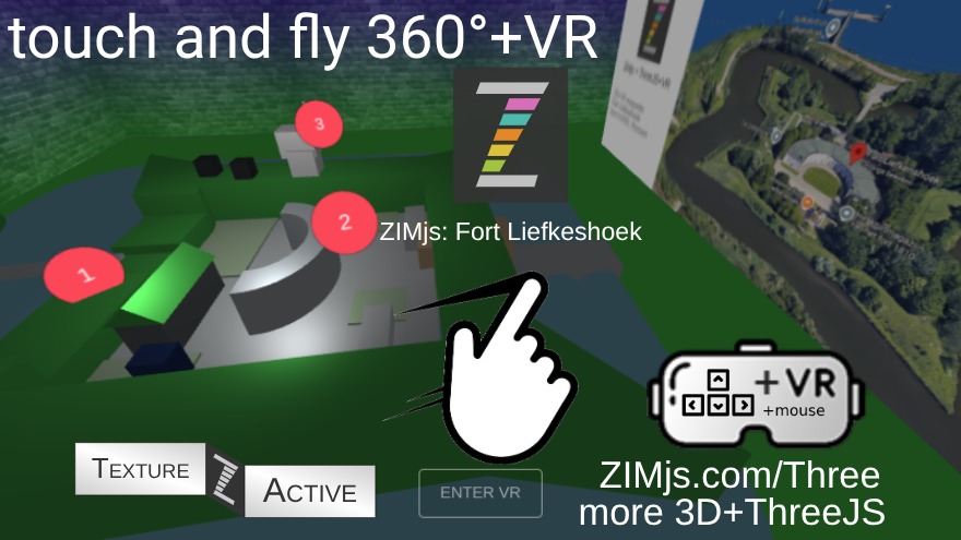 Zapp: Fort Liefkeshoek - fly in 3D up/down and left<>right into a room | ZIM JavaScript Canvas Framework - Code Creativity