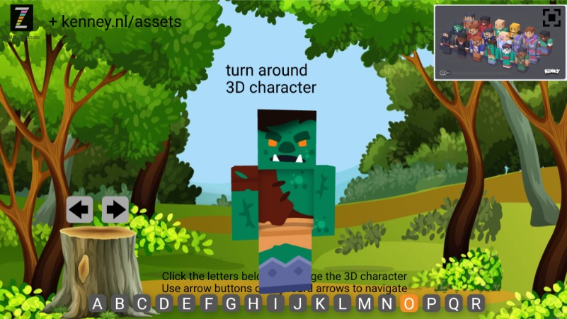 Zapp: minecraft loo-a-like into the woods - all characters a tot r | ZIM JavaScript Canvas Framework - Code Creativity