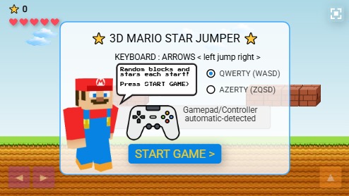 Zapp: MinecraftMario 3D: JUMP yellow 2Dstars, no red!+ stones+gamePad | ZIM JavaScript Canvas Framework - Code Creativity