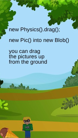 Zapp: Physics with picture in Blob: icecream01.png and minecraftman.png (Portrait) | ZIM JavaScript Canvas Framework - Code Creativity