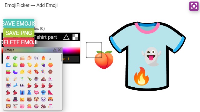 Zapp: Design your own-tshirt : recolor-T + add emoji (noto_emoji) almost | ZIM JavaScript Canvas Framework - Code Creativity