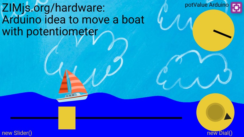 Zapp: Noto_emoji sailboat with imgur ocean water - Arduino code - to app v2 | ZIM JavaScript Canvas Framework - Code Creativity