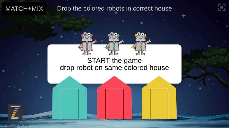 Zapp: DROPenMix 3 robots into 3 houses (ENG) | ZIM JavaScript Canvas Framework - Code Creativity