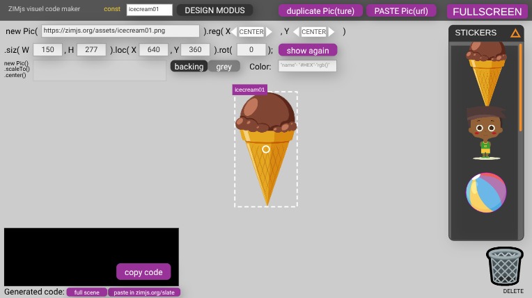 Zapp: Visual editor: 3pic new Pic().reg(steppers) .gesture() version3 backings+pics | ZIM JavaScript Canvas Framework - Code Creativity
