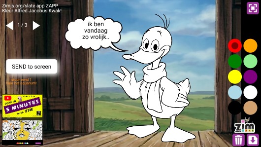 Zapp: Color 3 ducks Kwak +download  + senddrawing (org.textballoons) versie1 | ZIM JavaScript Canvas Framework - Code Creativity