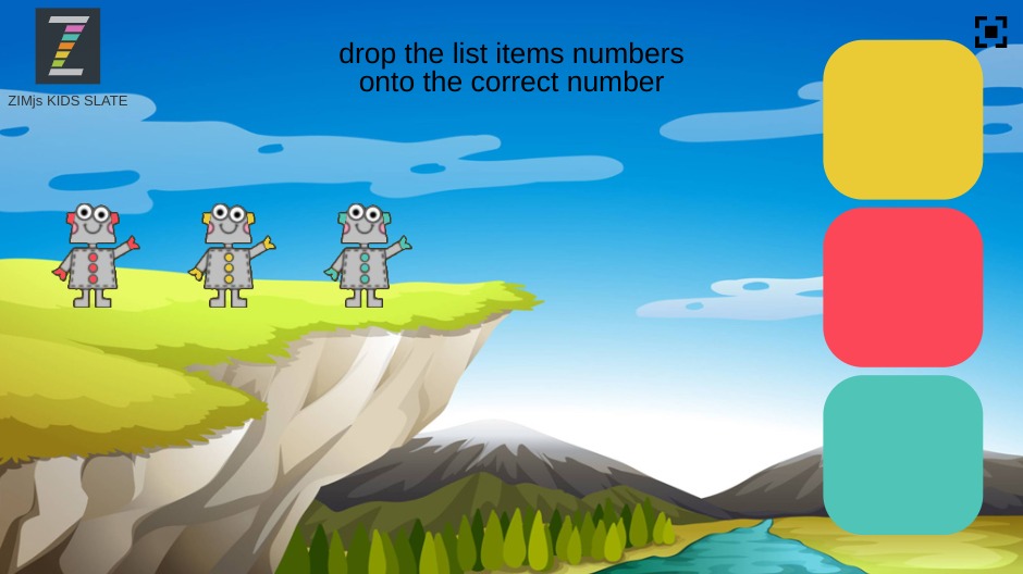 Zapp: DROP 3 robots RowtoCol match robot-in-circle on rectangle colors (+Bg) | ZIM JavaScript Canvas Framework - Code Creativity