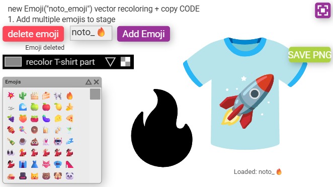 Zapp: Design your own-tshirt : recolor-shirt + add emoji ( drag from emojipicker) | ZIM JavaScript Canvas Framework - Code Creativity