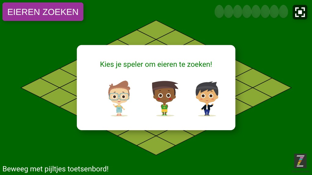 Zapp: player-target:ISO game: EIEREN zoeken : 8 soorten met toetsenbord ENG | ZIM JavaScript Canvas Framework - Code Creativity