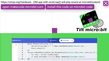 Zapp: ZIM+makecode.microbit.com app: move <square> tilt micro:bit + arrows | ZIM JavaScript Canvas Framework - Code Creativity