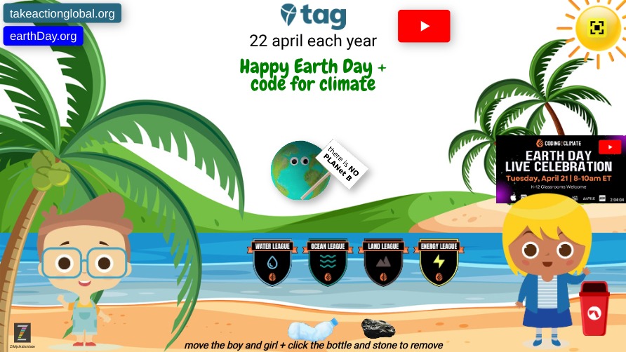 Zapp: Code-for-Climate PROMO: ZIMjs.org beach with bottle stone (click to remove) | ZIM JavaScript Canvas Framework - Code Creativity