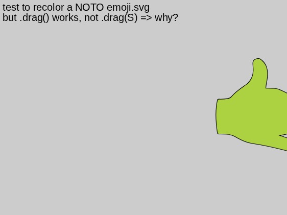 Zapp: Noto emoji.svg - trying to recolor with getChild(number) : test hand.drag(S) | ZIM JavaScript Canvas Framework - Code Creativity