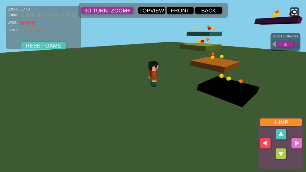 Zapp: Minecraft(a-r) platform GAME (keys+touchpanel) GRASS (+HUD+coins) | ZIM JavaScript Canvas Framework - Code Creativity