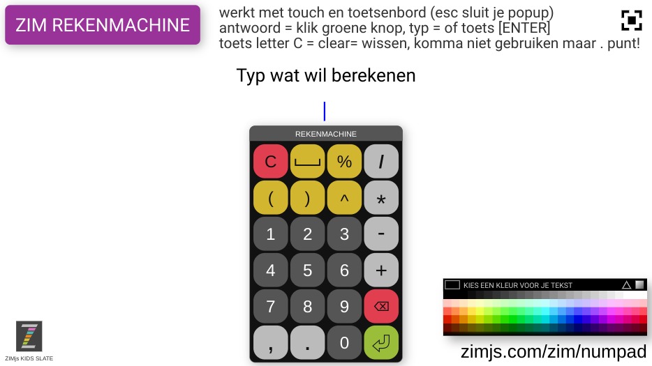 Zapp: ZIM rekenmachine (numpad) ( enter + escape toetsenbord besturing) | ZIM JavaScript Canvas Framework - Code Creativity