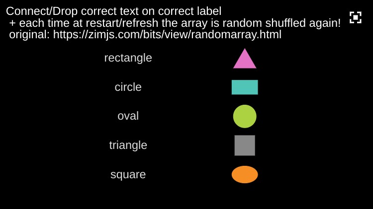 Zapp: Connect/drop the text onto the correct shape (randomArray at startup) | ZIM JavaScript Canvas Framework - Code Creativity