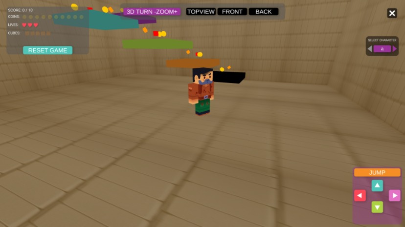 Zapp: Minecraft Man(a-r) platform GAME (keys+touchpanel) in BOX (+HUD+coins) | ZIM JavaScript Canvas Framework - Code Creativity