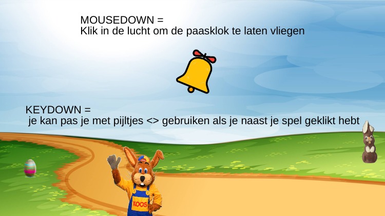 Zapp: koos konijn zwaait en beweegt naar links<>rechts (met paasklok) | ZIM JavaScript Canvas Framework - Code Creativity