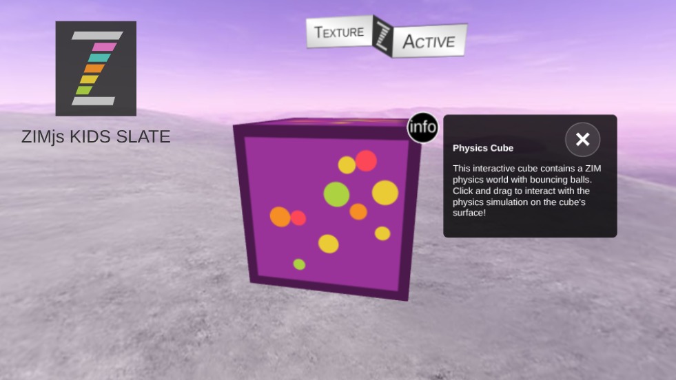 Zapp: 3D cube + number to click and see annotation ENG  | ZIM JavaScript Canvas Framework - Code Creativity