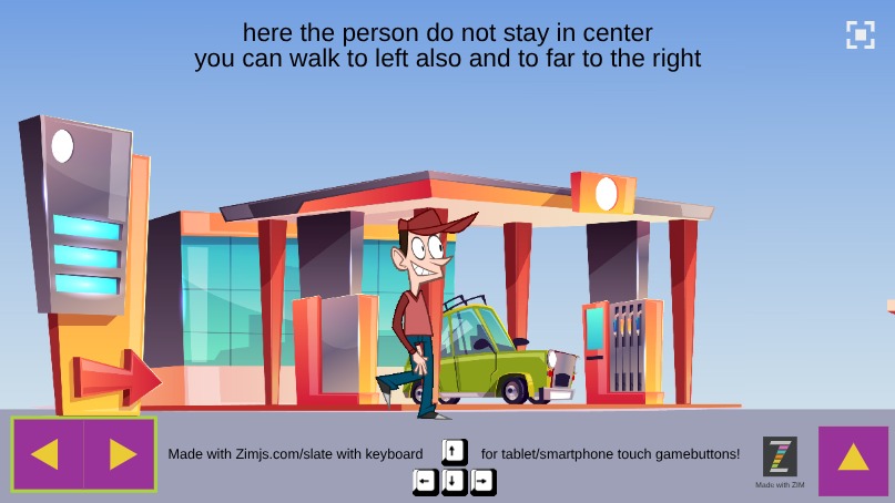 Zapp: man/noskate new Sprite(.png) pijltjes <> backing left<>right (scroller)NOK | ZIM JavaScript Canvas Framework - Code Creativity