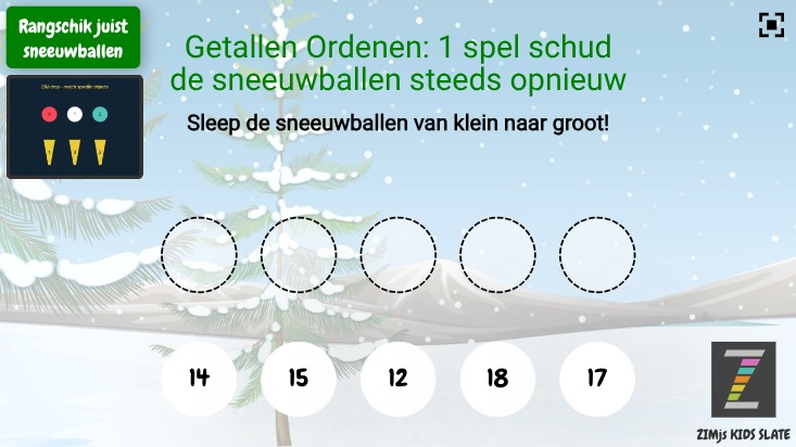Zapp: DROP sleep sneeuwballen op de juist plaats lijst 12, 14, 17 18,  (meerdere) | ZIM JavaScript Canvas Framework - Code Creativity
