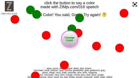 Zapp: speech voice game : change color of falling objects | ZIM JavaScript Canvas Framework - Code Creativity