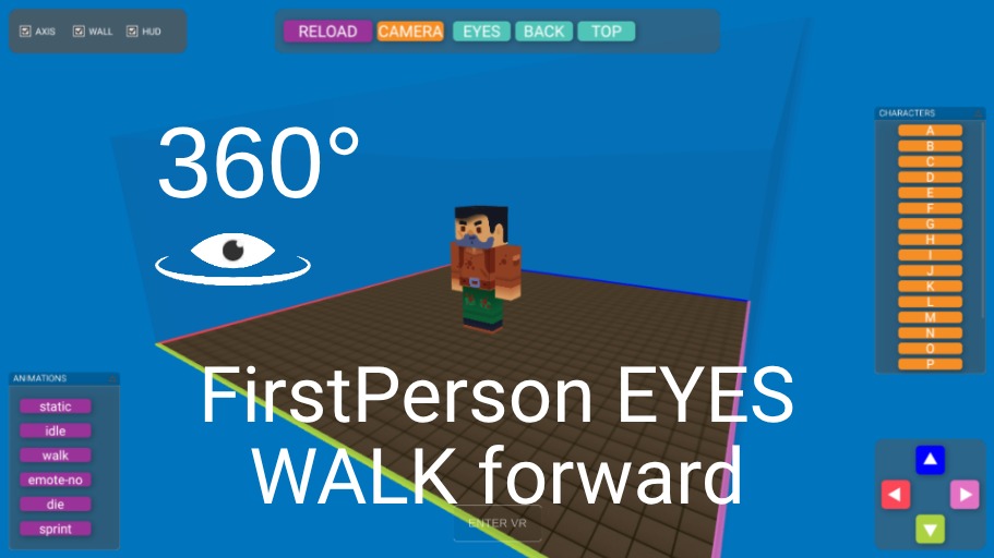 Zapp: Robot WALK-in-room: glass+tiles (VR+HUD:a>r) FirstPerson AxisLines | ZIM JavaScript Canvas Framework - Code Creativity