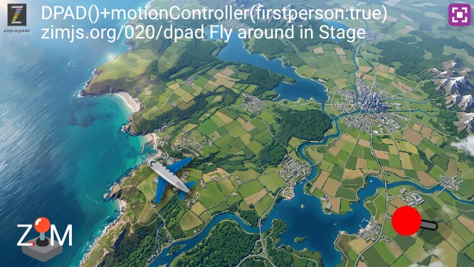 Zapp: noto_plane DPad(useBubble:true) MotionController(firstPerson) joystickLook | ZIM JavaScript Canvas Framework - Code Creativity