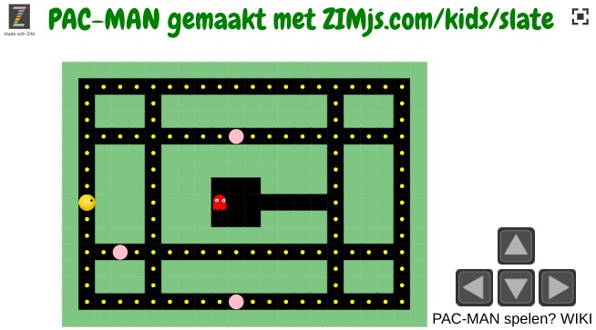 Zapp: pacman (in ZIM) original Turkish code (with dutch text showing answer) | ZIM JavaScript Canvas Framework - Code Creativity