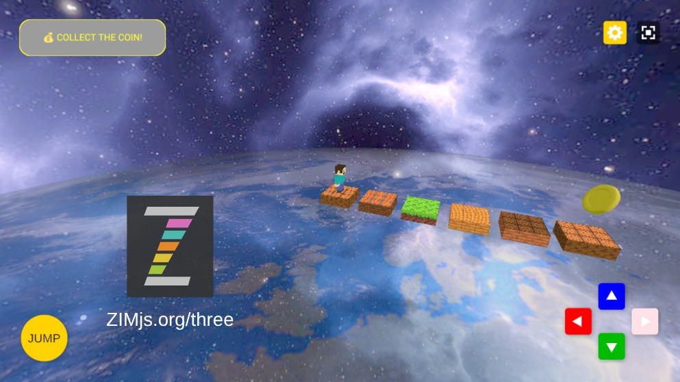 Zapp: Minecraft SpaceX: walk+ JUMP towards 3D COIN :1 level straight (EN) GREY | ZIM JavaScript Canvas Framework - Code Creativity