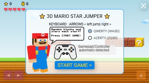 Zapp: MinecraftMario 3D: JUMP yellow 2Dstars, no red!+stones+gamePad+question | ZIM JavaScript Canvas Framework - Code Creativity
