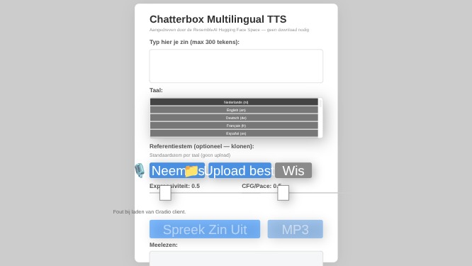 Zapp: TTS chatterbox : multilangual so also dutch (not working yet) | ZIM JavaScript Canvas Framework - Code Creativity