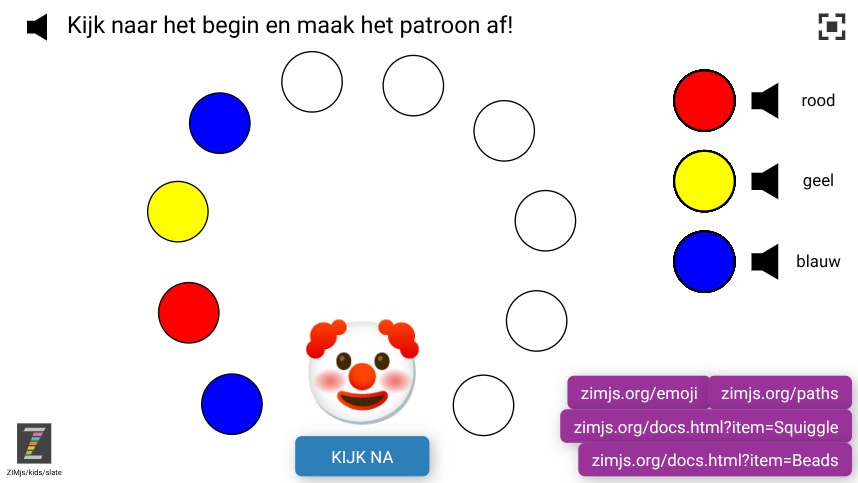 Zapp: Carnaval: boog cirkels patroon blauw-rood-geel-.. (link emoji+paths+beads) | ZIM JavaScript Canvas Framework - Code Creativity