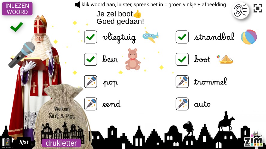 Zapp: INLEZEN SINT: 8xmicrofoons + druk/schrijfletter (juist=check+foto ) | ZIM JavaScript Canvas Framework - Code Creativity