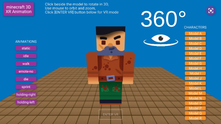 Zapp: Robot kenney.nl minecraft VR/XR+HUD:static/walk/sprint (blueSky) textures | ZIM JavaScript Canvas Framework - Code Creativity