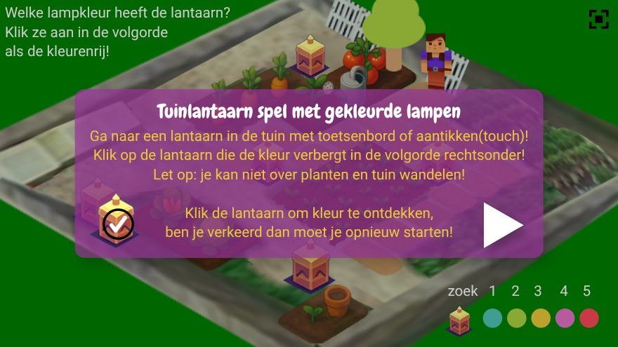 Zapp: Lantaarns MINECRAFT kenney tuin: zoek kleurcirkels in volgorde, tijd(sec) | ZIM JavaScript Canvas Framework - Code Creativity