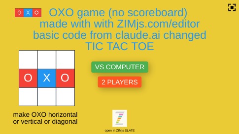 Zapp: OXO TicTacToe game created with Claude.Ai + manual changes from Karel Rosseel | ZIM JavaScript Canvas Framework - Code Creativity