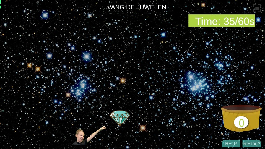 Zapp: sus vangt juwelen (vallen willekeurig uit de lucht) Niet ok: game speelt verder | ZIM JavaScript Canvas Framework - Code Creativity