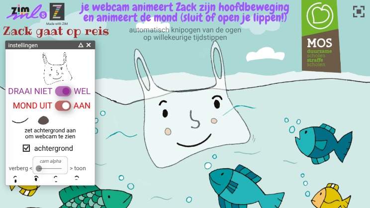 Zapp: Verhaal 'Zack gaat op reis' : beweegt hoofd/mond/ogen NL (geen video) | ZIM JavaScript Canvas Framework - Code Creativity