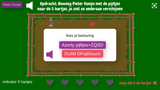 Zapp: TILEgame : Pieter Konijn vang hartjes (Azerty ZQSD +DPad)+ Indicator() | ZIM JavaScript Canvas Framework - Code Creativity