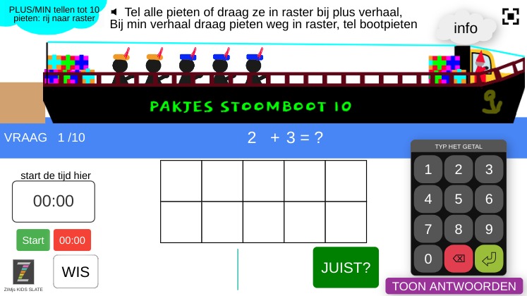 Zapp: STOOMBOOT10lang: PLUS/MIN ..+/-.. tot 10 (rij+raster) CORRECT | ZIM JavaScript Canvas Framework - Code Creativity